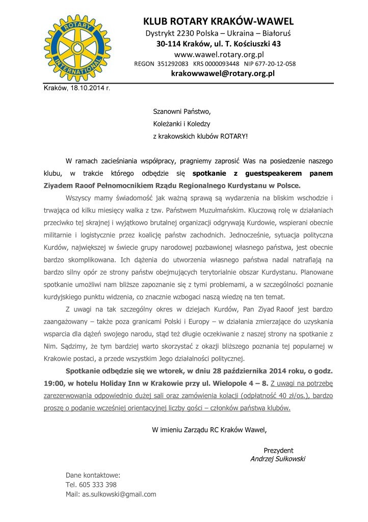 Spotkanie z p. Ziyadem Raoof 28. 10.2014 r